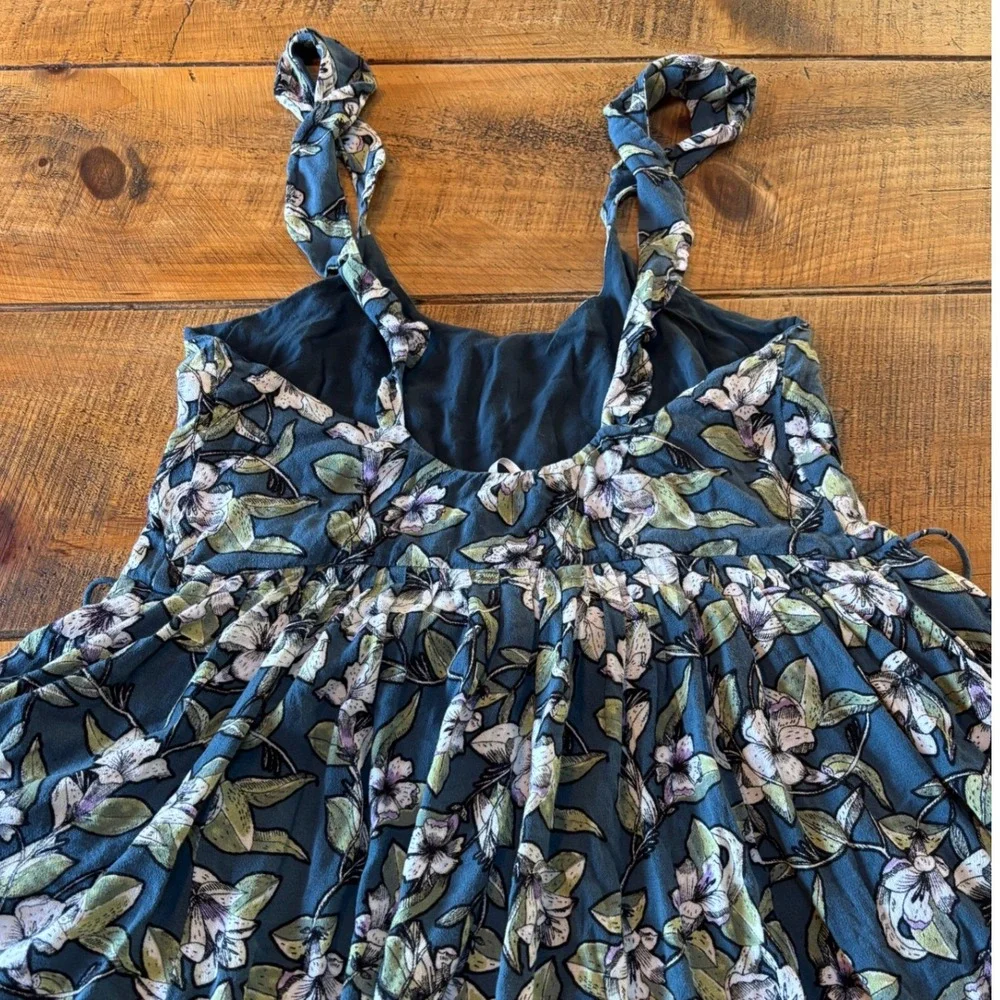 Free People Womens Teal Floral Summer Babydoll Tank Tunic Top‎ Size Small
